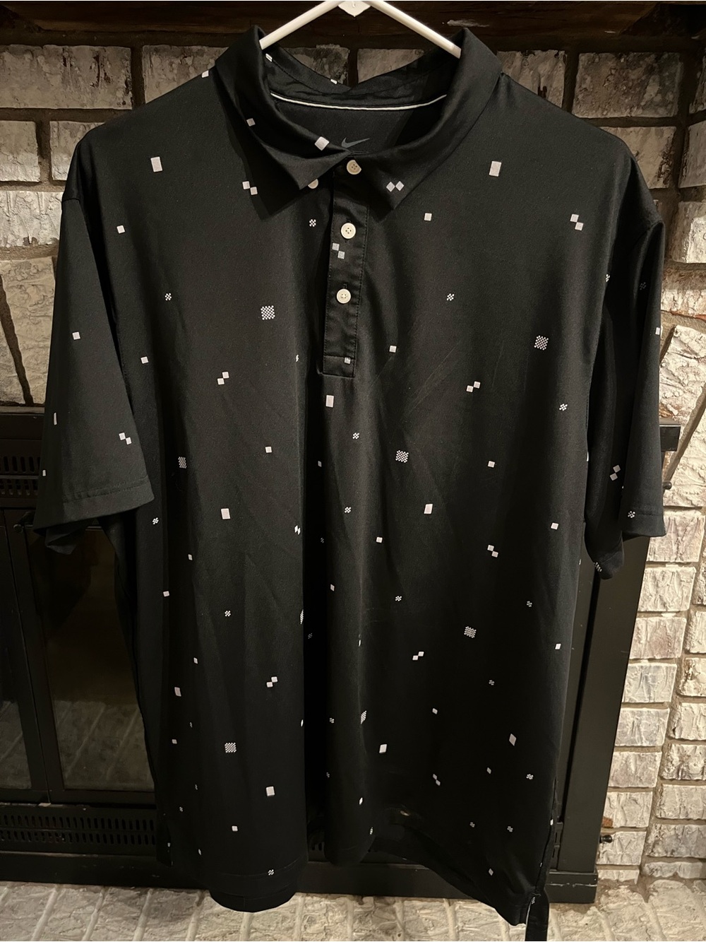 Nike Black Polo Shirt with White Micro Square Print